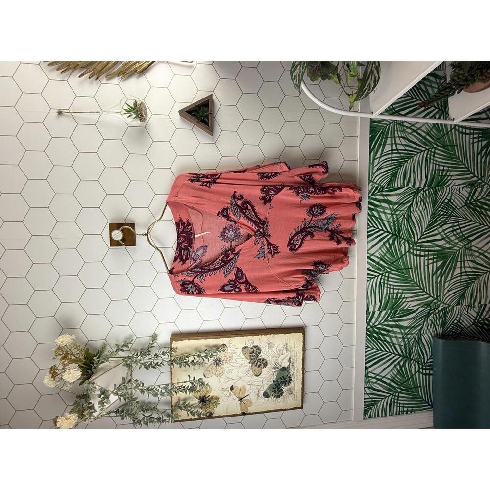 Free People Pink Maui Wowie Floral Printed Short Sleeve Top - Size - XS
